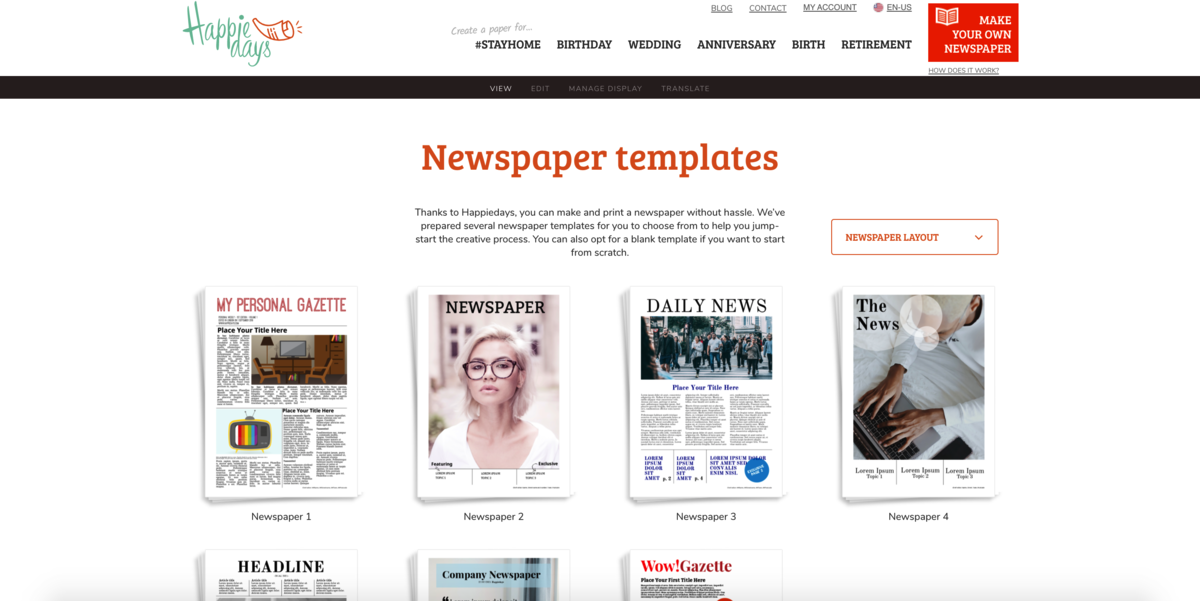 Choose a template and continue to our online editor - Happiedays